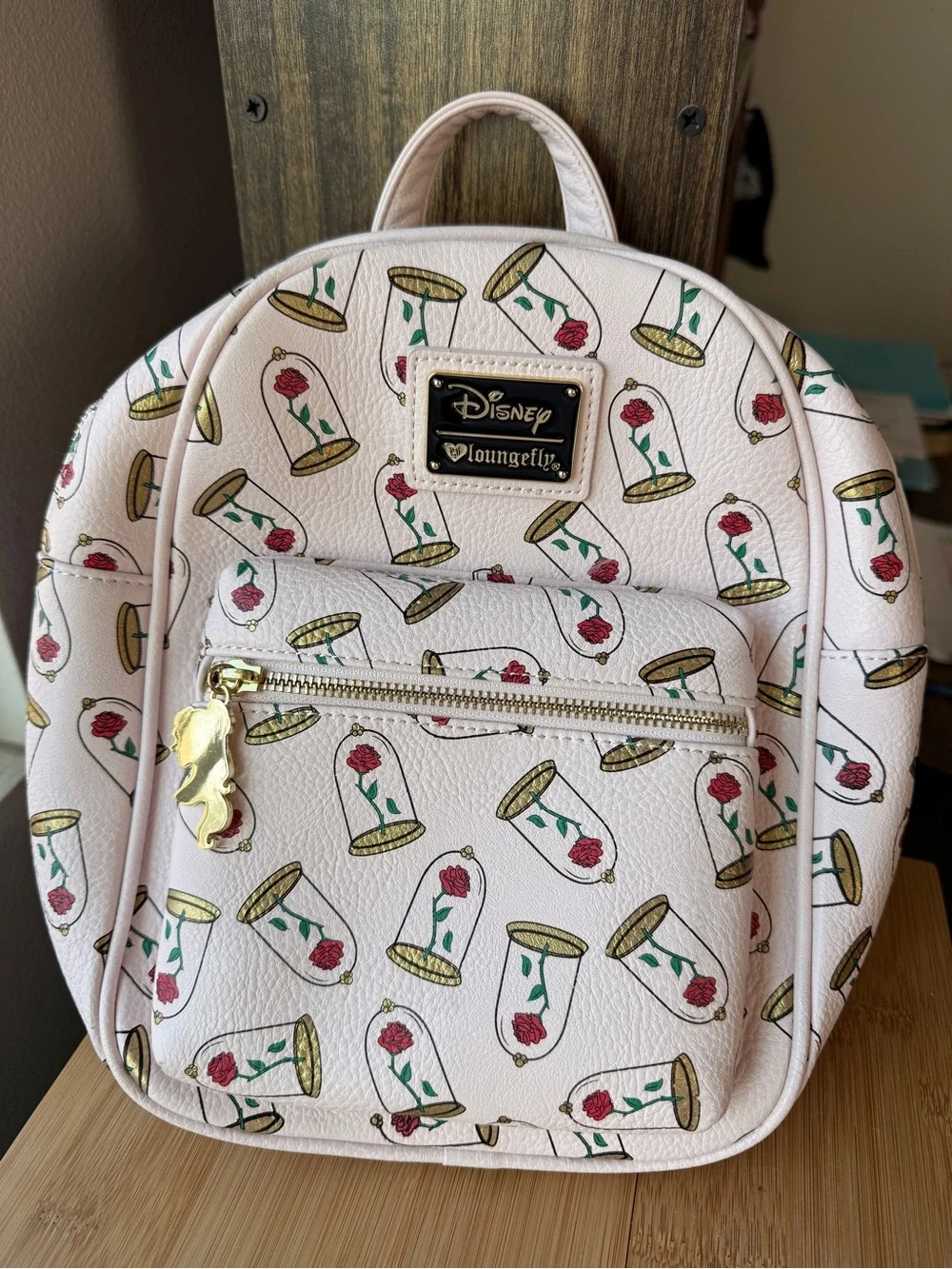Disney Loungefly Pink Beauty and the Beast Rose Dome Mini Backpack